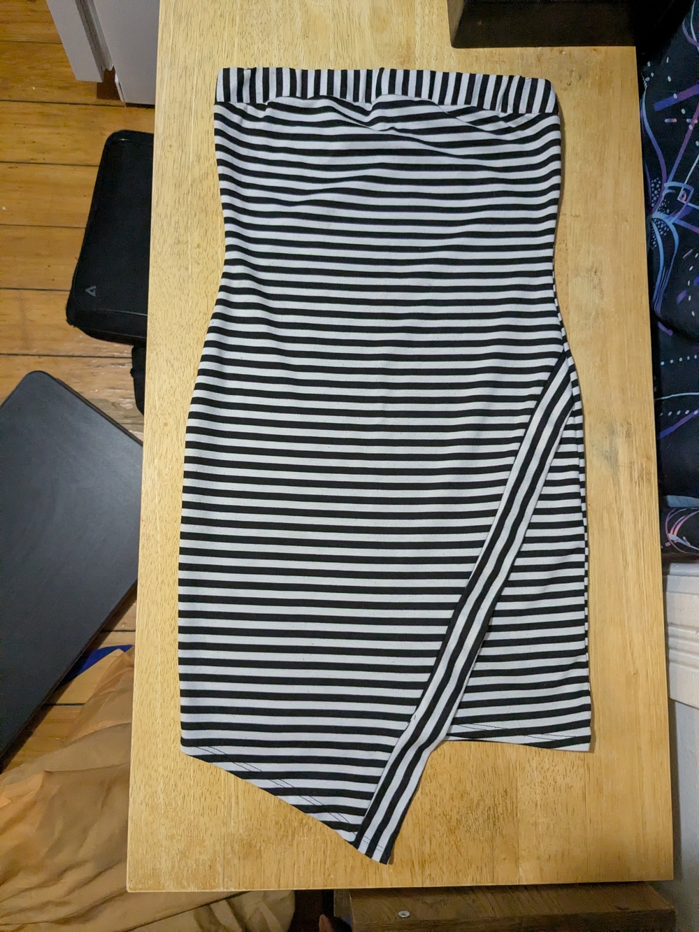 January 7 Black & White Striped Strapless Asymmetrical Dress